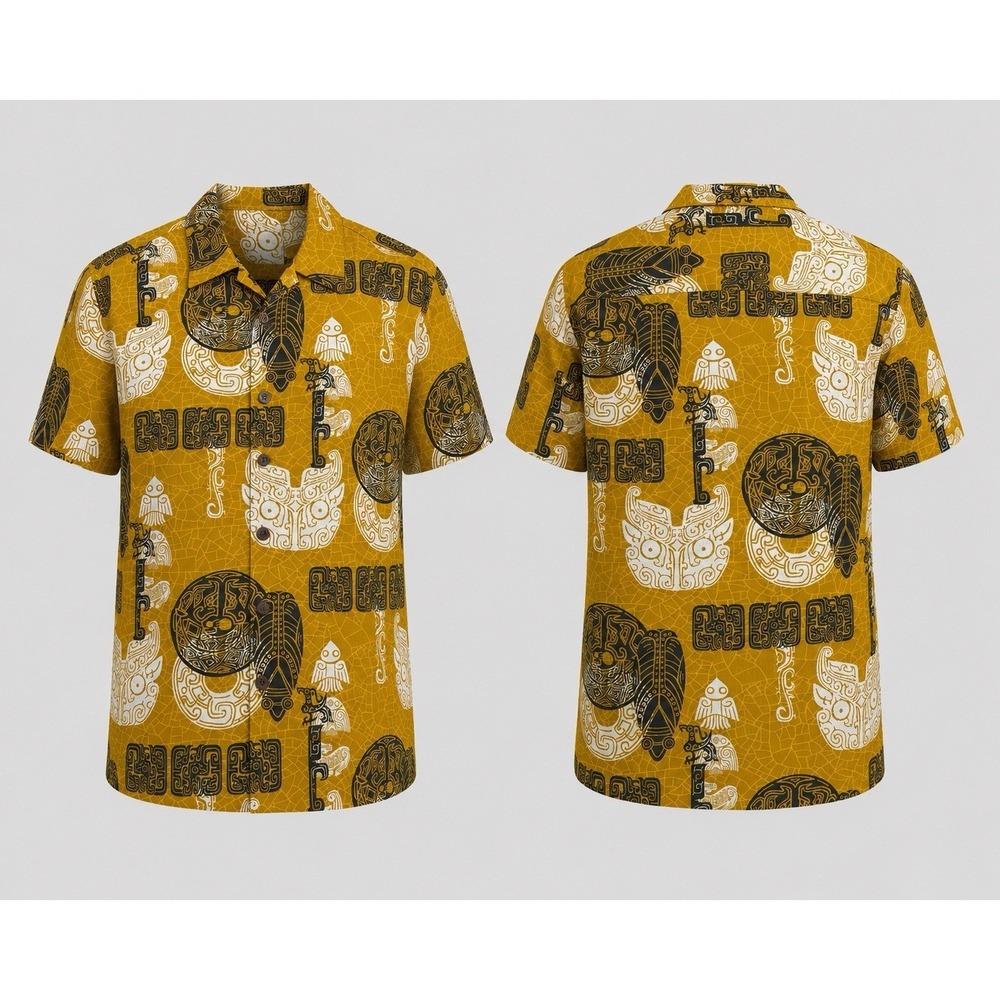 Yiume Hawaiian Bold Tribal Geometric Pattern ButtonDown S/S Shirt Men's Size 2XL
